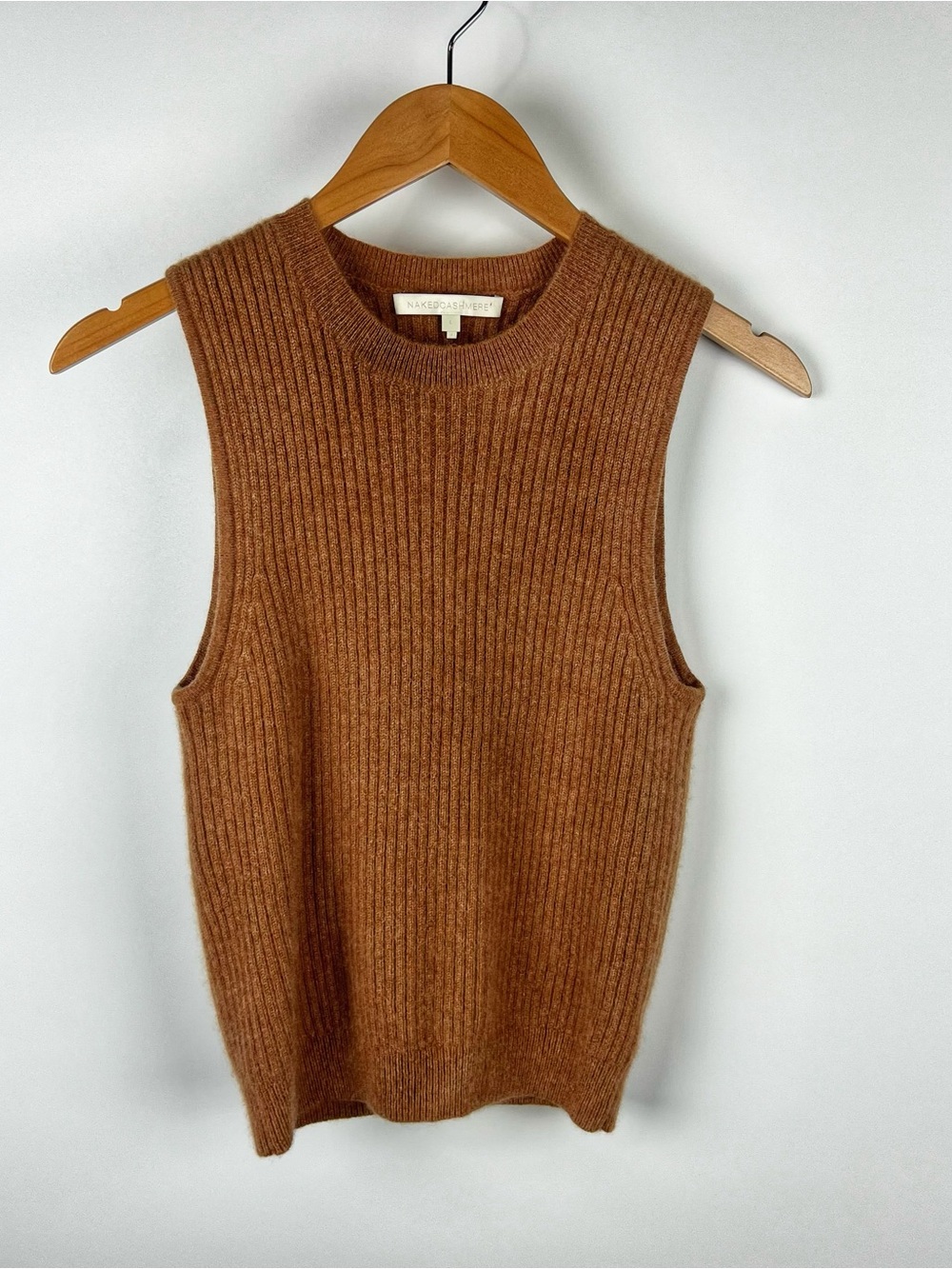 NakedCashmere Ribbed Crewneck Sleeveless 100% Cashmere Sweater Vest Brown Size L